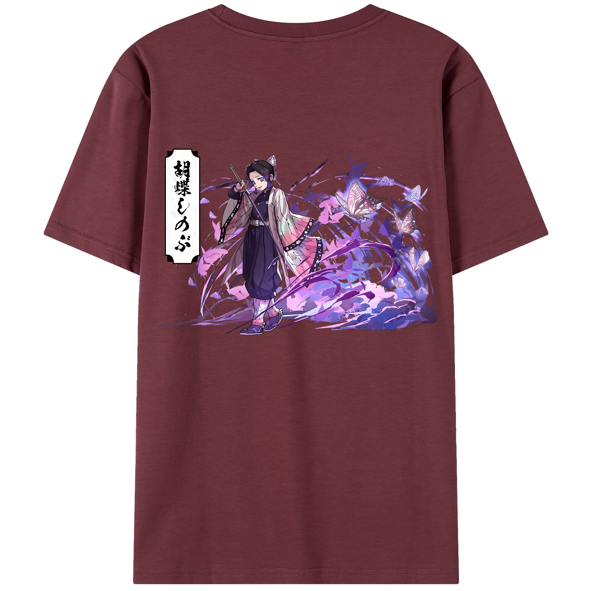 （画像用） 鬼滅の刃（きめつのやいば）蟲柱-胡蝶 しのぶ／こちょう しのぶ Kochou Shinobu 綿100％半袖Tシャツ（背面プリント）